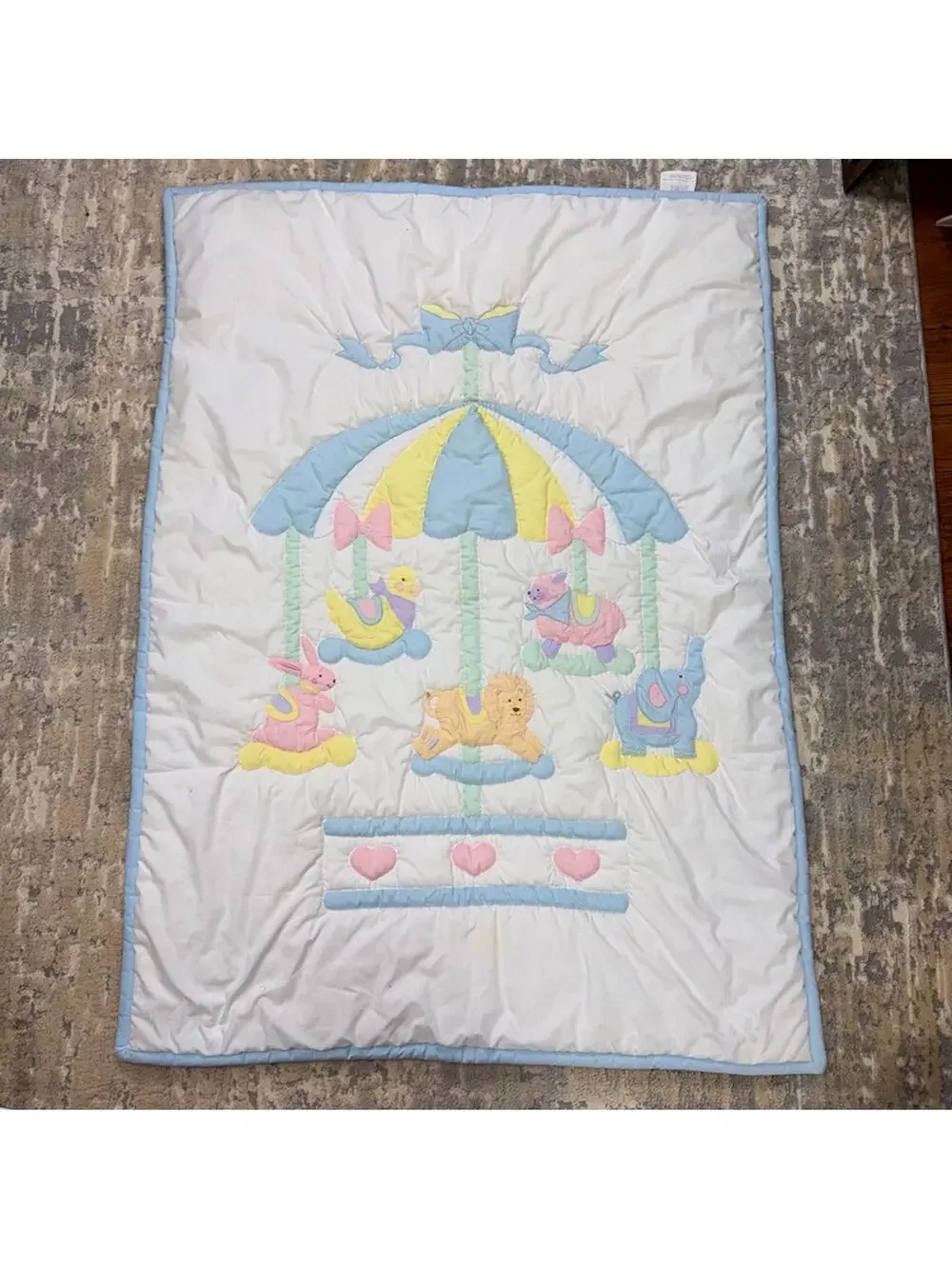 House Of Hatten Baby Animals Carousel Crib Quilt Comforter Pastel Vintage